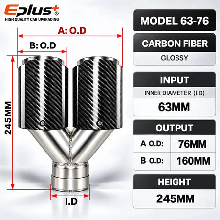 Y Shape Double Exit Carbon Fiber Glossy&Matte Universal Car Exhaust Muffler Tip Mufflers Nozzle Decoration Stainless Silver by InterCyprus Trading Ltd
