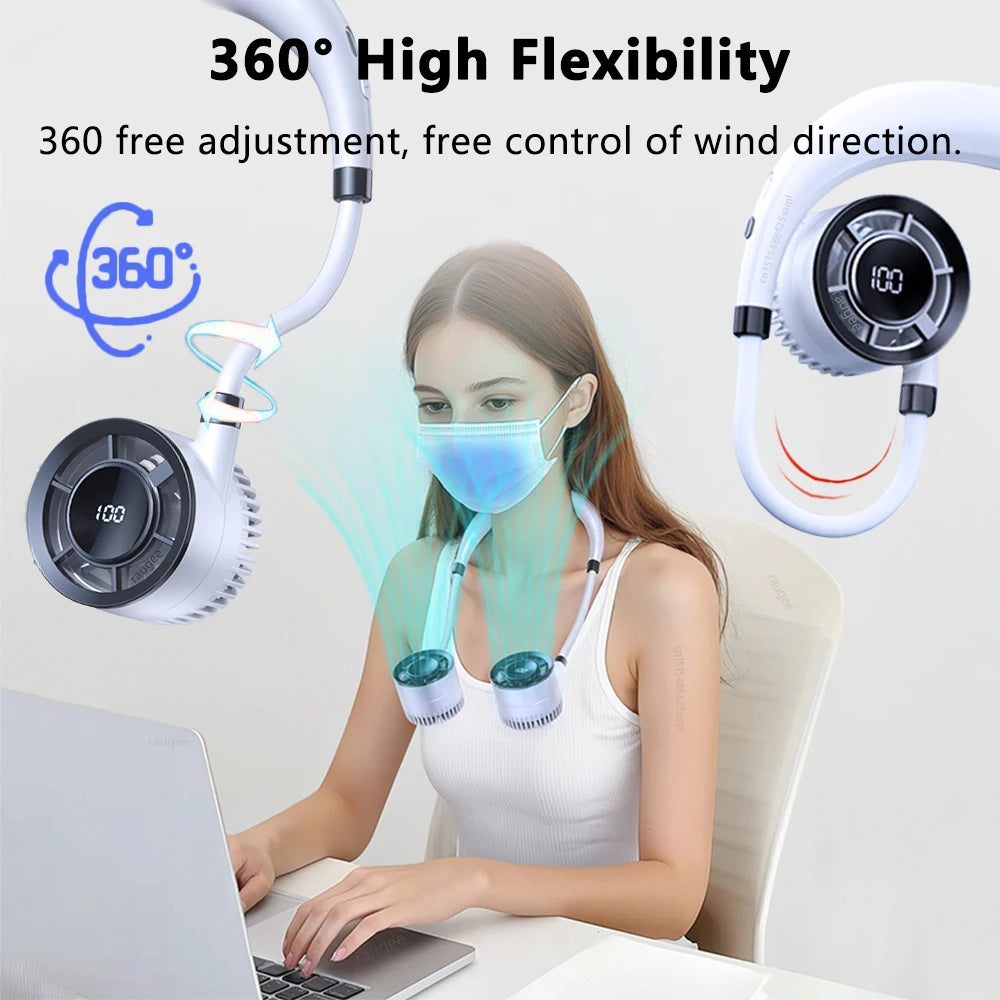 Raugee Portable Neck Fan USB Rechargeable &ndash; Four Speeds