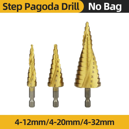 HSS Titanium Step Drill Bit Set for Metal &amp; Wood - High-Speed Steel, 4-12mm, 4-20mm, 4-32mm Step Drill Spiral 3