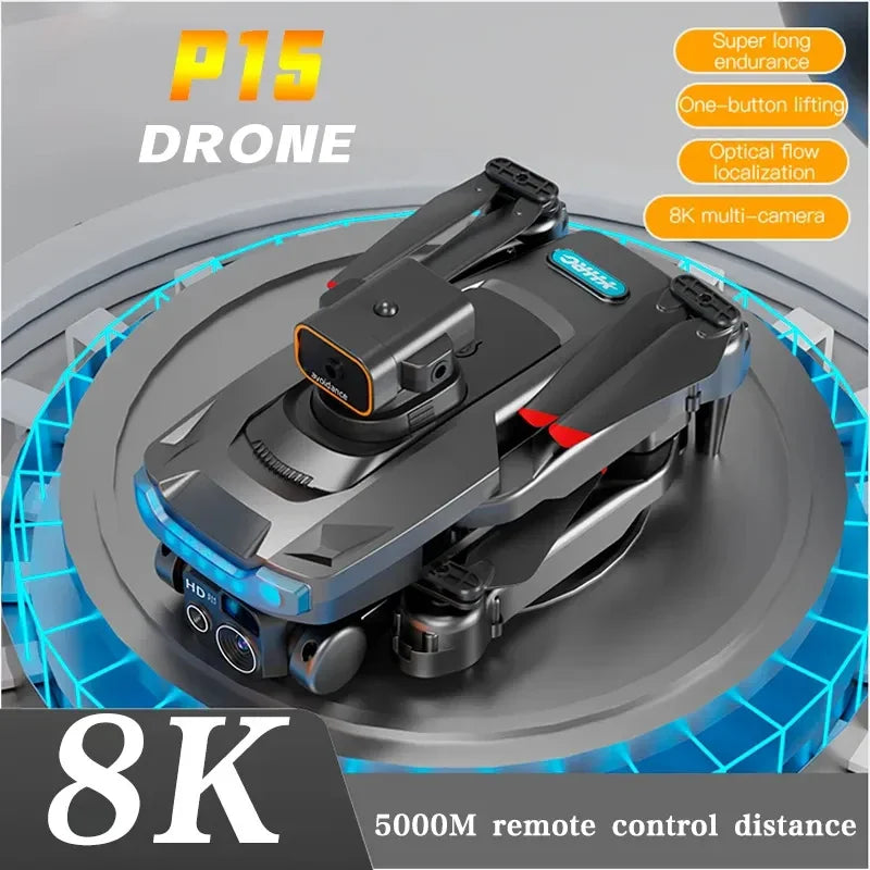 🟠 Νέο πρωτότυπο Drone P15 χωρίς ψύξη εμπόδια αποφυγή GPS Automatic Return 4K/8K HD Αεροφοδική φωτογραφία Διπλή κάμερα RC 500m