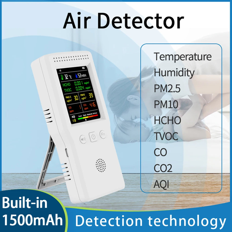 9 In 1 LCD Luchtkwaliteitsmonitor PM2.5 PM10 CO CO2 AQI