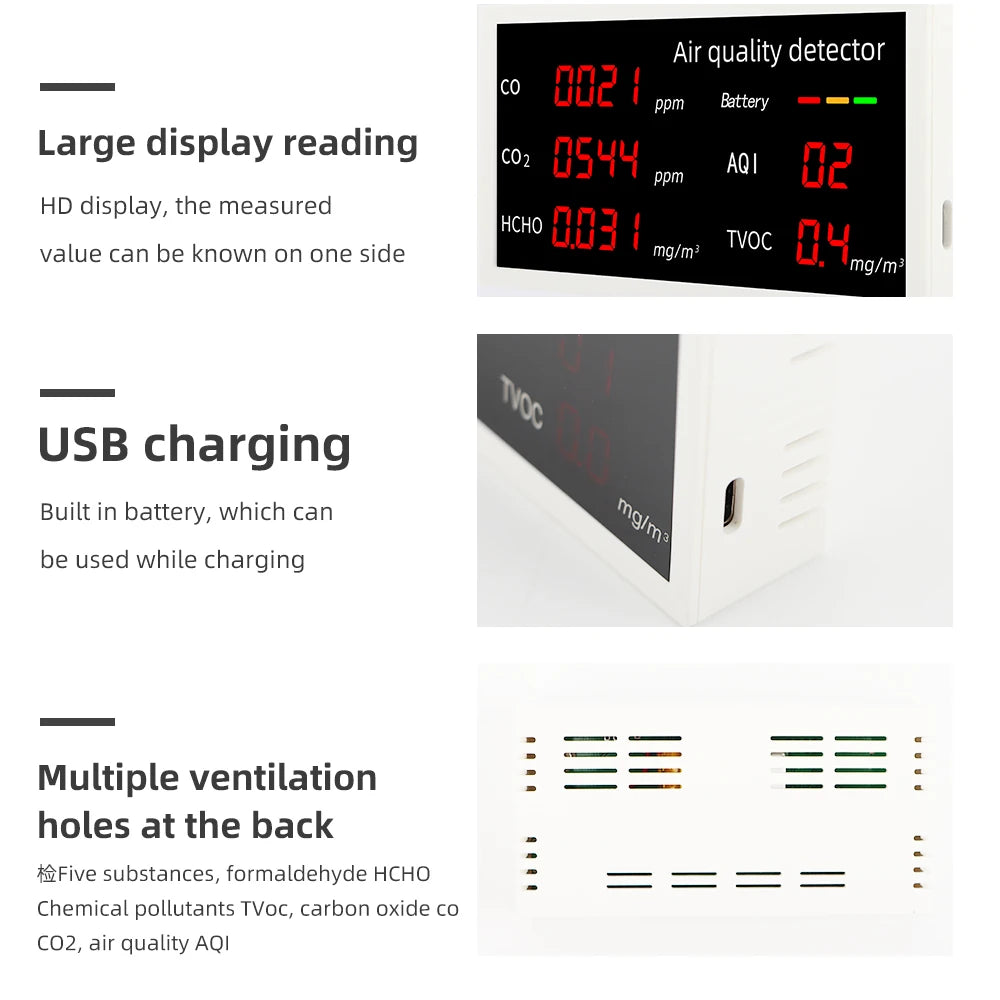 5 In 1 Air Quality Monitor &ndash; Real Time Readings LED Screen