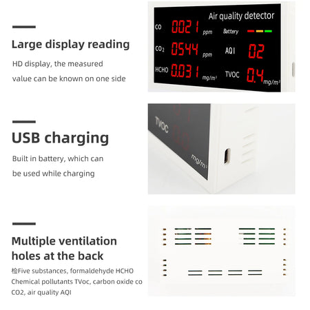5 In 1 Air Quality Monitor &ndash; Real Time Readings LED Screen