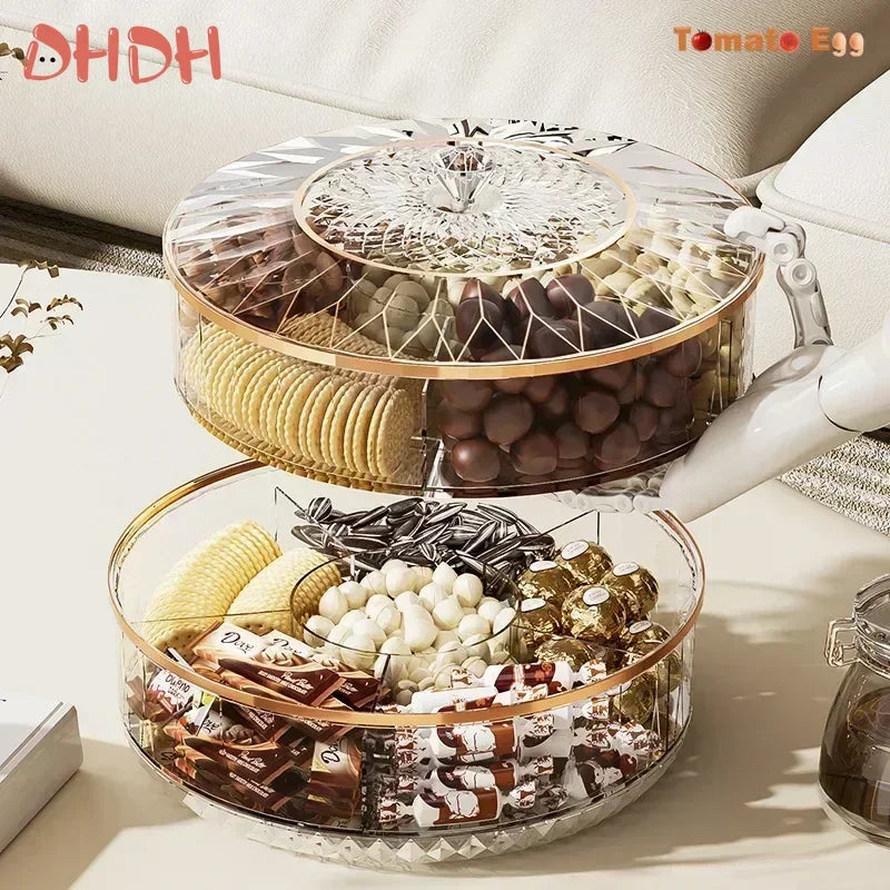 Rotating Round Plastic Storage Box With Sealed Compartments For Dried Fruit