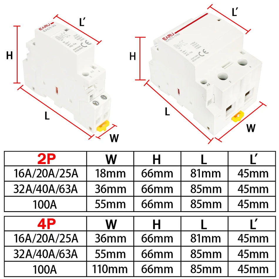 Interruttore Contattore AC da Din Rail, 16-100A, 220V, Alloggiamento in Lega, Modulare