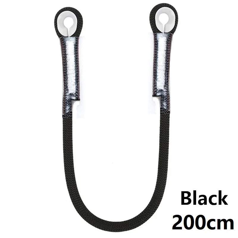 Outdoor Rock Climbing Lanyard 10.5mm Static Rope 20kN Protective Eye-to-eye Pre-Sewn Cord Loop Sling Mountaineering Equipment Black-200cm