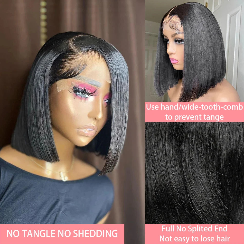 14 Inch 13x4 Straight Lace Frontal Bob Wig - Pre Plucked Brazilian Remy Hair