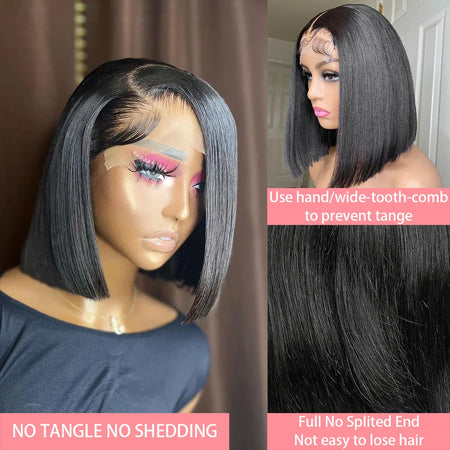 14 Inch 13x4 Straight Lace Frontal Bob Wig - Pre Plucked Brazilian Remy Hair