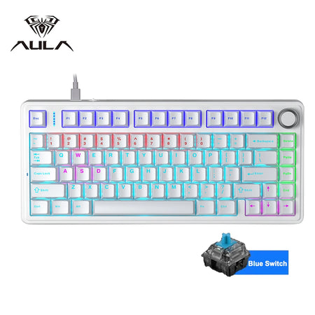 Aula F75 Wired Gaming Keyboard &ndash; RGB Backlight With Knob Wired-white