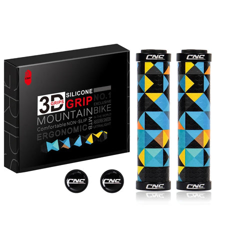 CNC Lock-On Silicone Shockproof MTB Handlebar Grips Blue triangle