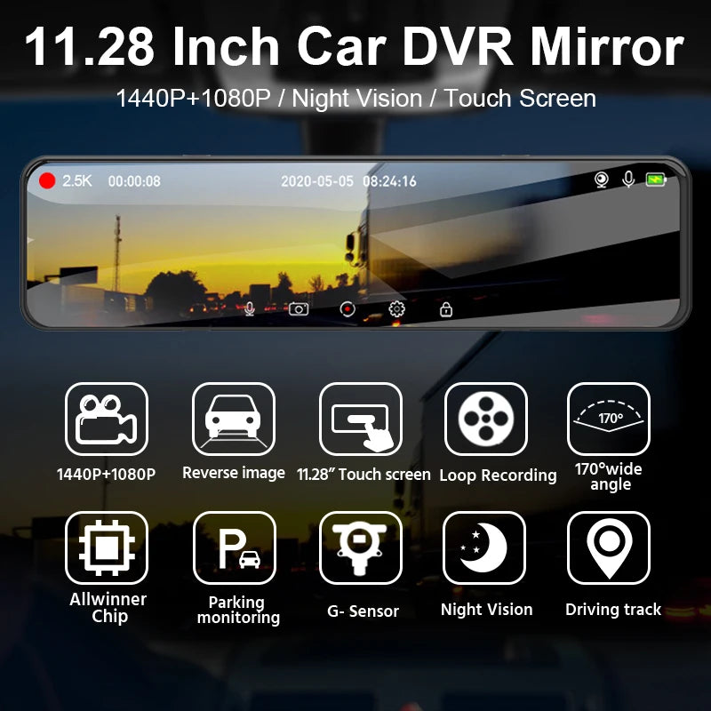 ACCEO A45 CAR DVR &ndash; 11.28 Inch Touch IPS 2.5K Rear Camera