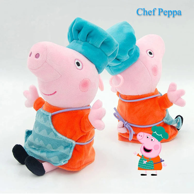 🟠 19 CM Peppa Pig Professional Attire Plush Anime Figure Soft Fabric Stuffed Doll Fill With PP Cotton Children Toys Birthday Gifts