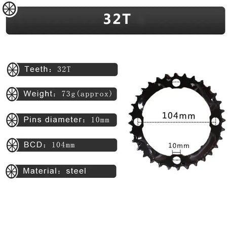 104/64 BCD Bicycle Chainring 24/26/32/38/42t MTB Chain Ring Double/Triple 10Speed Chainwheel for Shimano Crankset by InterCyprus Trading Ltd