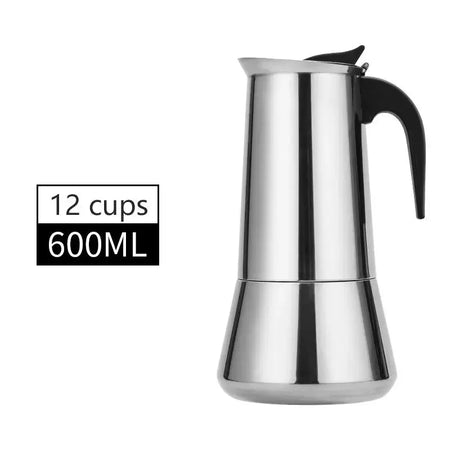 Stainless Steel Electric Moka Coffee Pot - 2/4/6/9/12 Cups 12cups600ML / CHINA