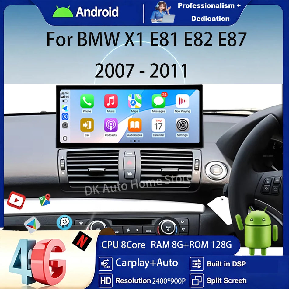 12,3 colio Android automobilių radijas BMW X1 E81 E82 E87 MMI Navi GPS grotuvui
