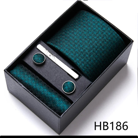 VanGise Blue Striped Necktie Set with Pocket Square and Cufflinks, Perfect for Weddings and Workplace HB186
