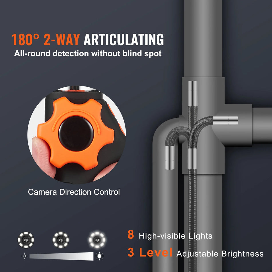 Endoscópio Articulado com Luz Lente de 6.4mm e Ecrã de 5 Polegadas