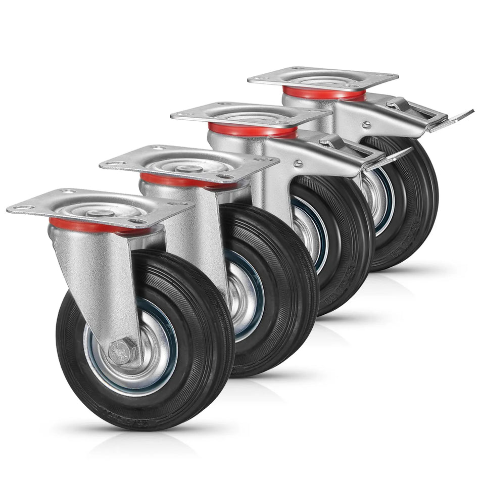 Fixkit Heavy Duty Fixed Caster Wheels With Brakes 4 Pack
