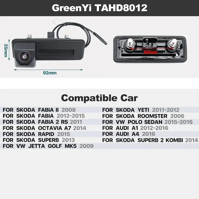 GreenYi AHD Dynamic Trajectory Trunk Handle Camera For VW Passat CC Golf Polo Jetta Cayenne Tiguan Skoda Octavia Fabia Yeti Audi by InterCyprus Trading Ltd