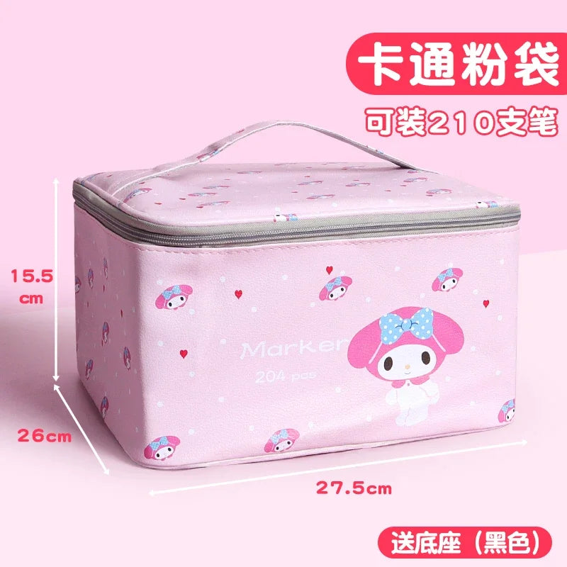 Large-Capacity Waterproof Marker Storage Bag - 210 Slot with Textured Leather Design pink 210 grids