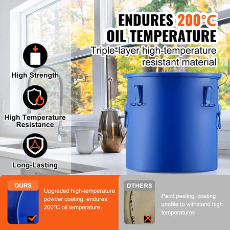 10 Gal Fryer Grease Bucket Carbon Steel Rustproof Lock Clips