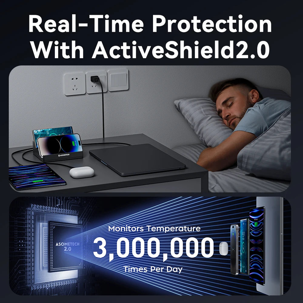 ASOMETECH 110W 6 Port USB Charger Station &ndash; Dual Fast Wireless Charging