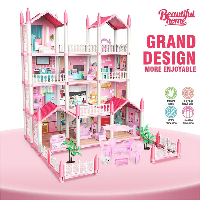 Large Doll House Villa Set - 3D DIY Princess Castle Toy