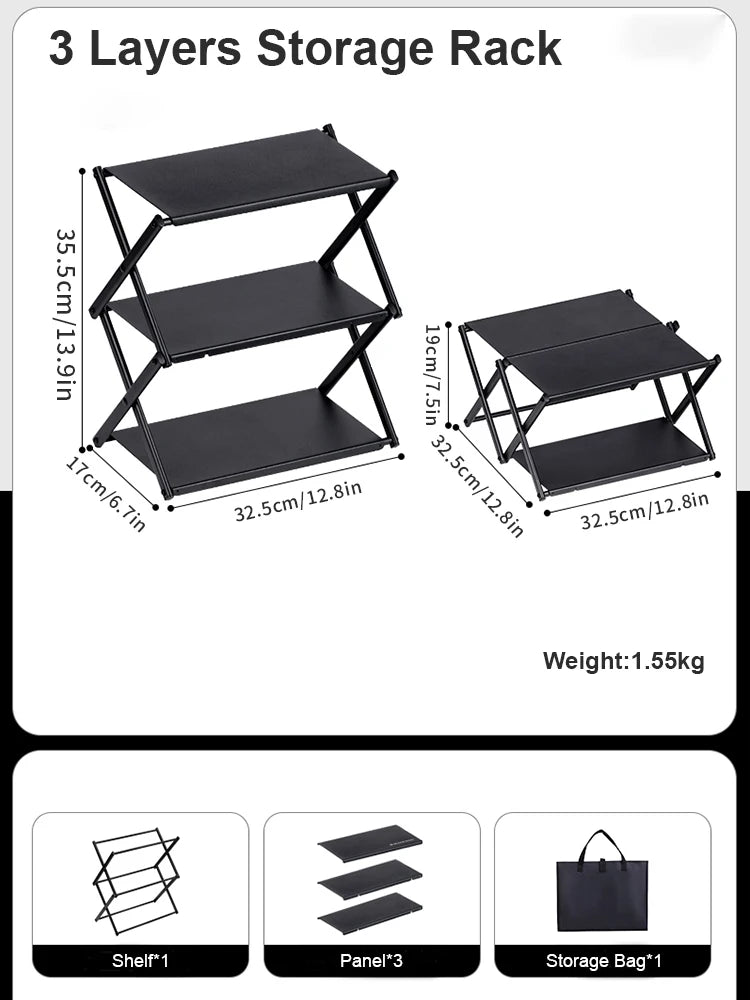 WESTTUNE Camping Three-Tier Rack &ndash; Portable Outdoor Storage Solution Black