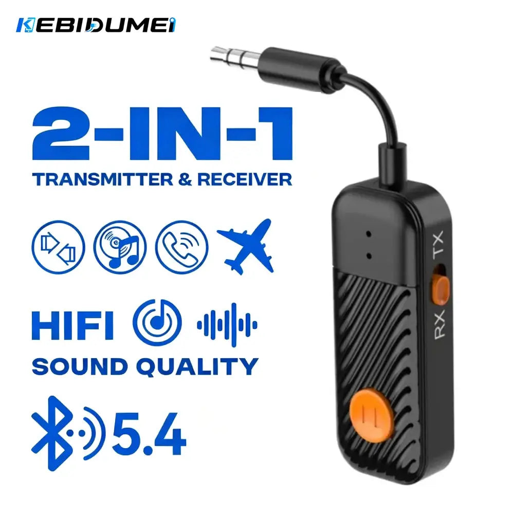 KEBIDUMEI Bluetooth 5.4 AUX Receiver Transmitter 3.5MM With Mic HiFi Stereo Music Wireless Audio Adapter For TV PC Airplane Car by InterCyprus Trading Ltd