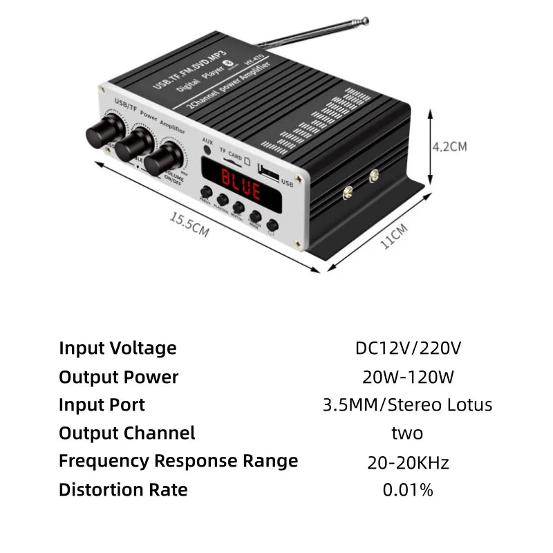 Ενισχυτής Αυτοκινήτου KUERL HY-470BT με Bluetooth 5.0 Αλουμινένιο Κέλυφος 20W-120W