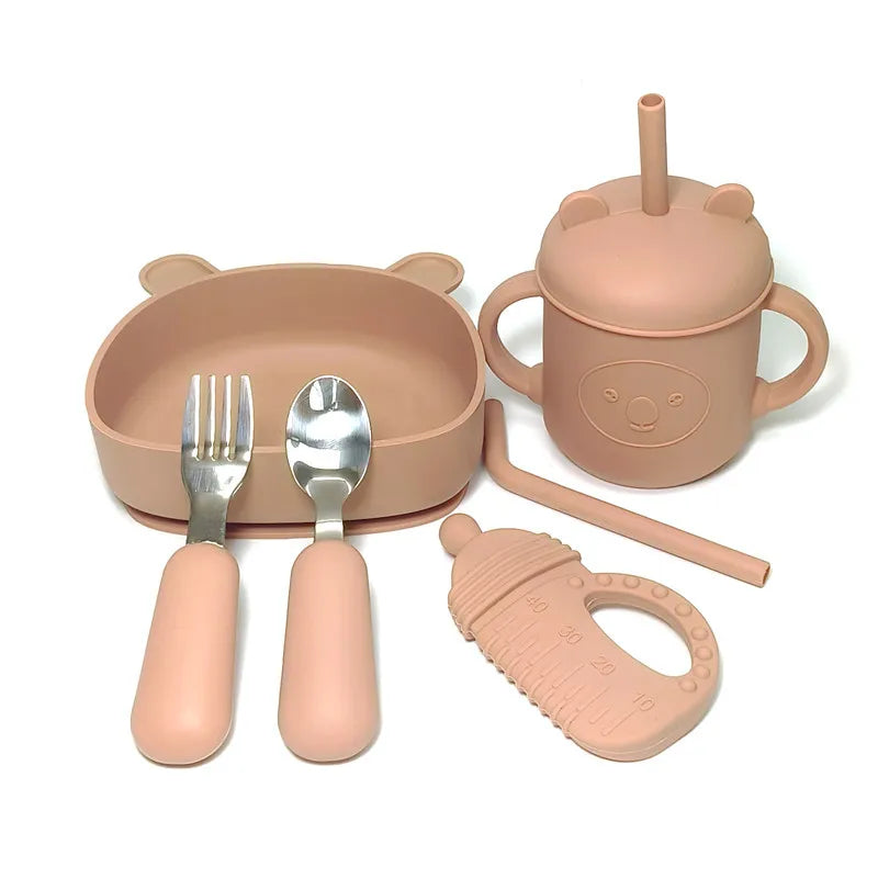 CZSAE Children's Dinnerware Set &ndash; Fall-Resistant Silicone Suction Bowl peach