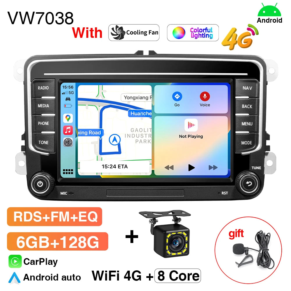 7Inch Car Radio CarPlay Android Auto &ndash; 4Core 4+64GB VW7038 12LED