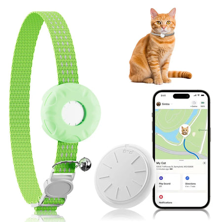Cat GPS Tracker Collar With Elastic Buckle &ndash; No Monthly Fee Cat-Chain-Green