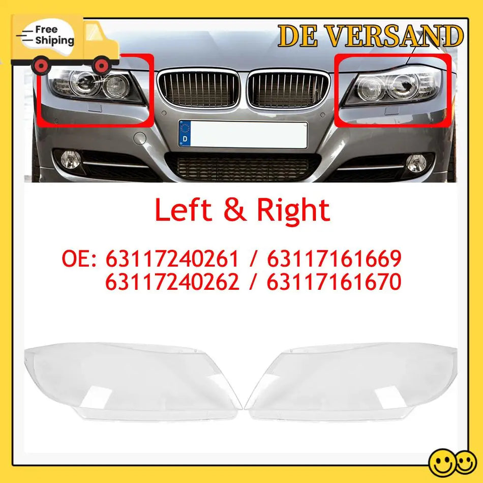 Headlight Lens Cover Set for BMW E90 2005-2012 Left And Right Front Polycarbonate Construction