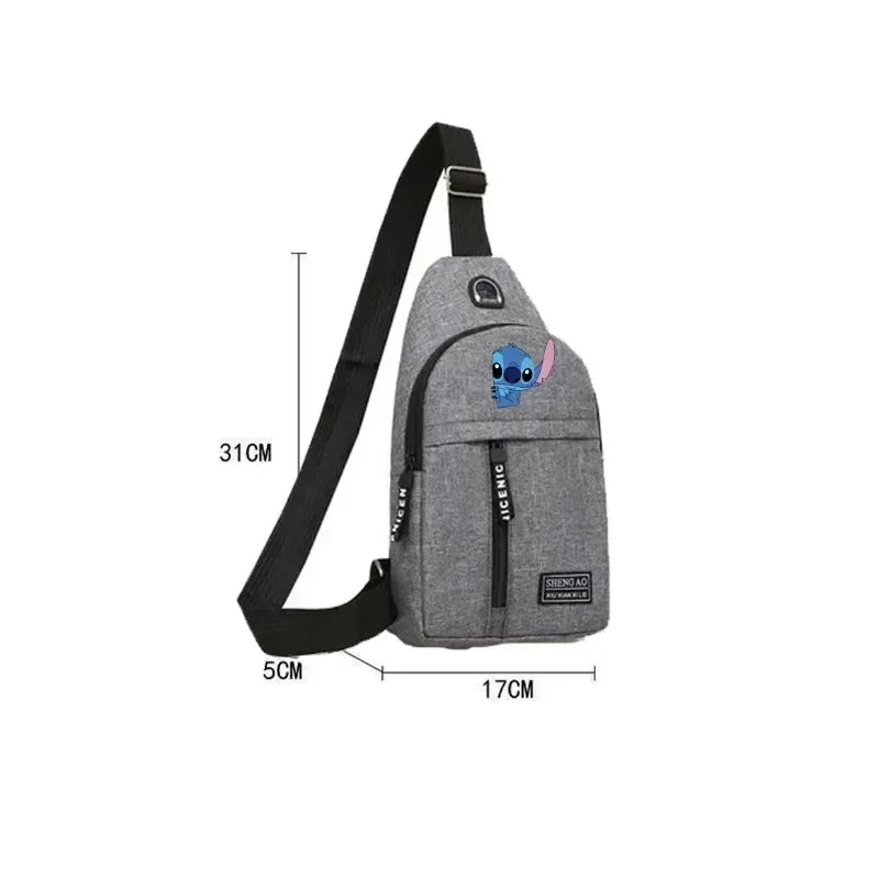 🟠 Disney Stitch Cartoon Multifunctional Chest Bag Men's Trend Shoulder Bags Sports Versatile Shoulder Crossbody Bag Messengers Bag