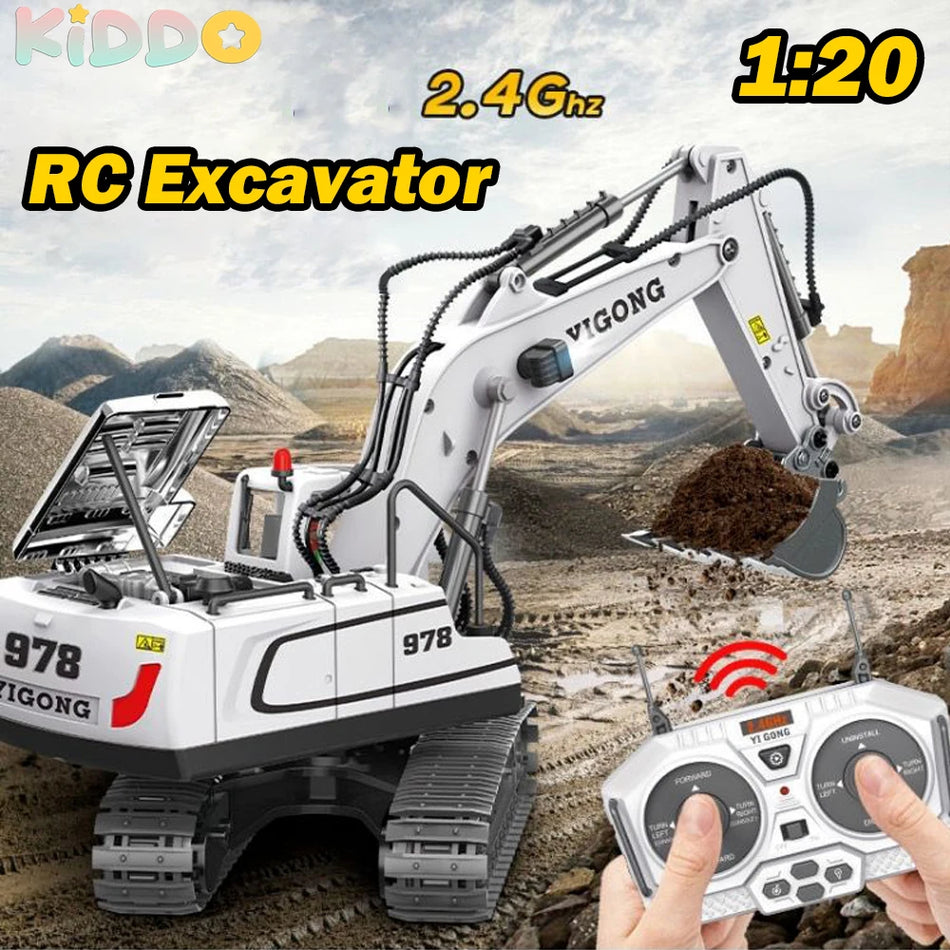 CONUSEA Excavadora RC 1/20 Dumper con Luz y Música 2.4GHz