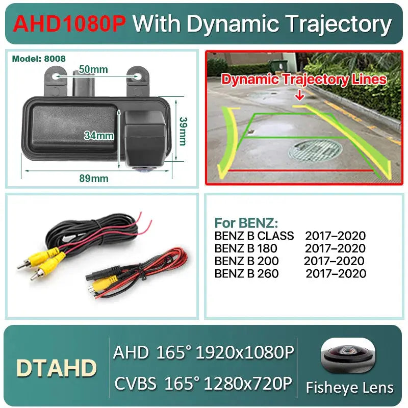 AHD 1080P Dynamic Trajectory Car Reverse Trunk Handle Camera For Mercedes Benz B Class W212 W246 B200 E Class W207 C/CLC W203 by InterCyprus Trading Ltd