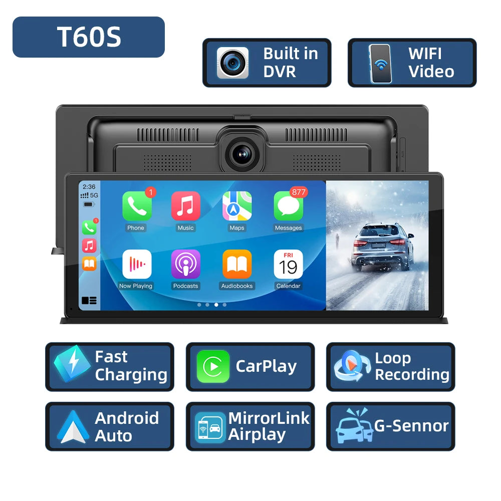 AKAMATE 11.3Inch DVR Car Dashcam &ndash; Wireless CarPlay T60S