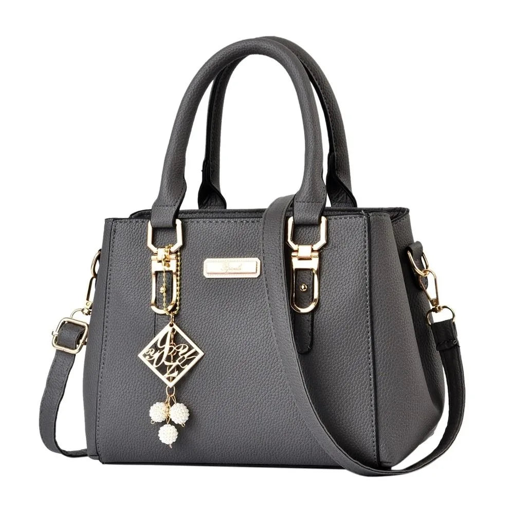 Large Capacity Casual Leather Shoulder Bag for Women dark grey