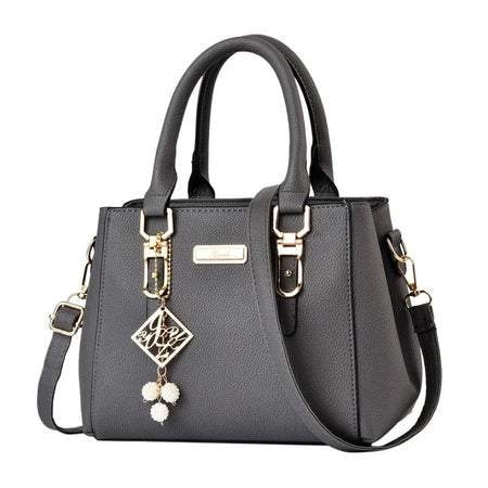 Large Capacity Casual Leather Shoulder Bag for Women dark grey