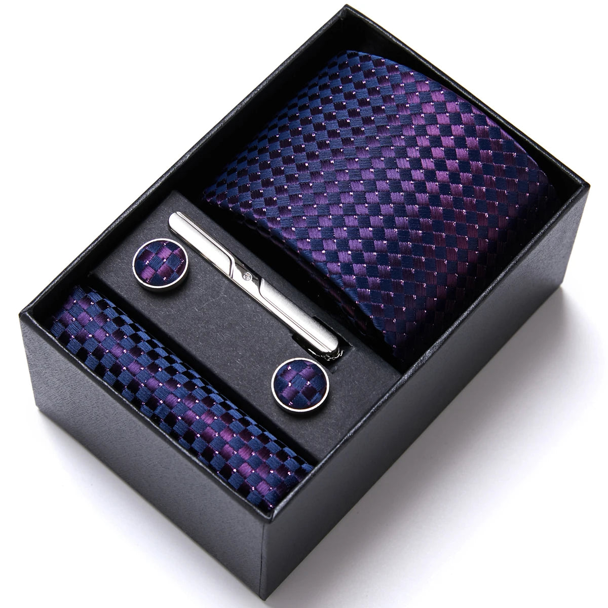 VanGise Silk Tie and Cufflink Set with Pocket Square for Men