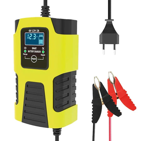 Automatic 2A Car Battery Charger &ndash; 3-Stage Auto Charge Yellow EU Plug