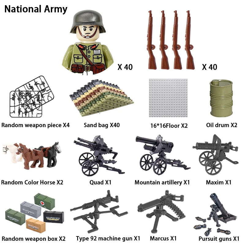 WWII Military Soldier Building Blocks Set - Compatible with Lego, Mini Gun Model Toy for Kids and Collectors