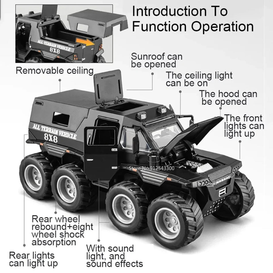 Diecast sakausējuma modeļa mērogs 1/32 Avtoros Shaman 8x8.