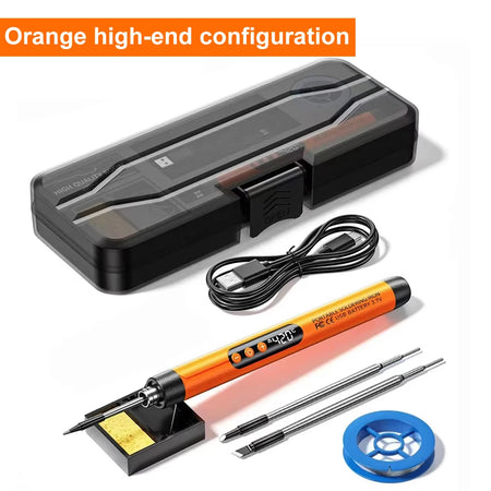 Portable Soldering Iron Kit &ndash; Digital Display Adjustable Temperature Orange with Probe