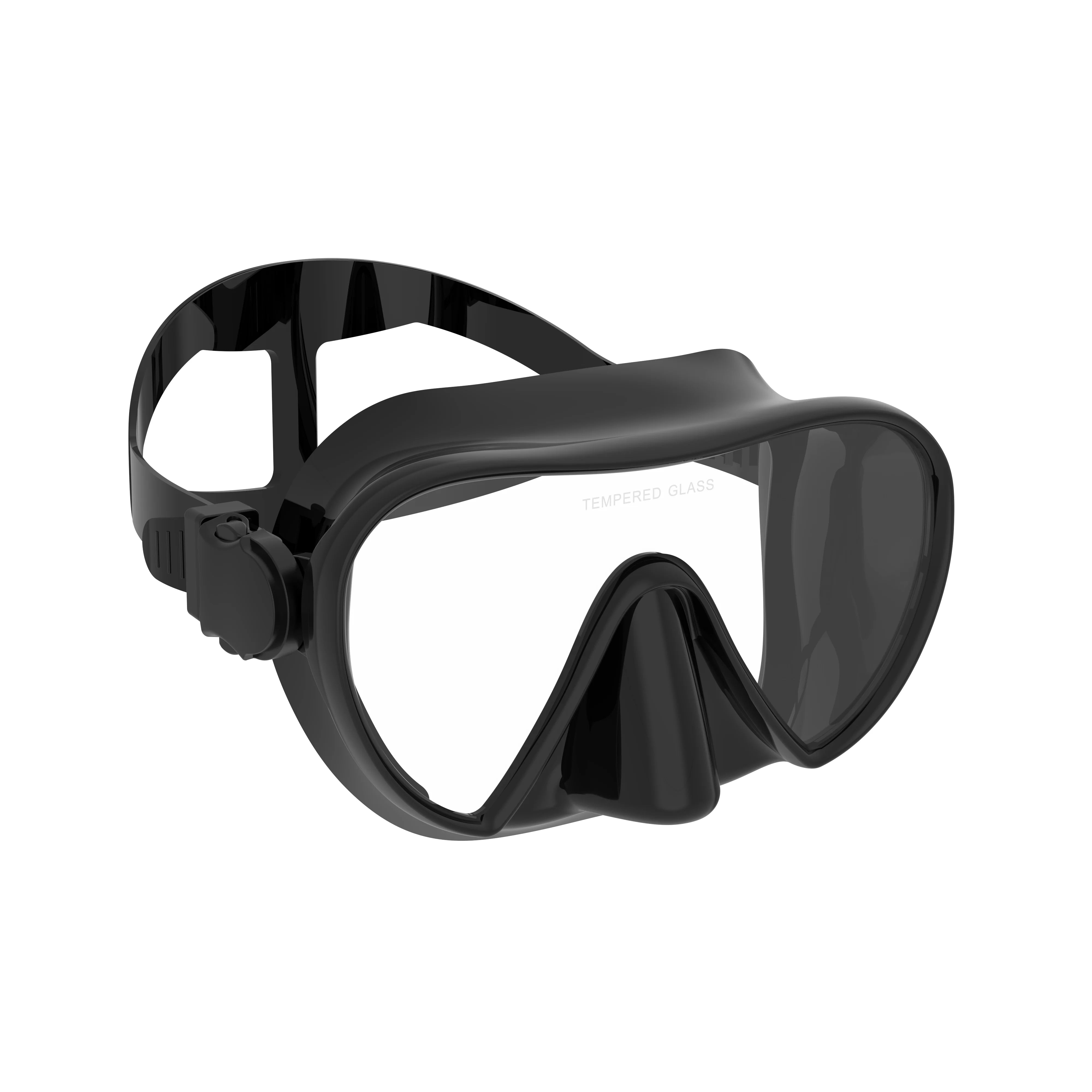 Frameless Scuba Diving Mask with Panoramic Tempered Glass and Silicone Skirt All Black / CHINA
