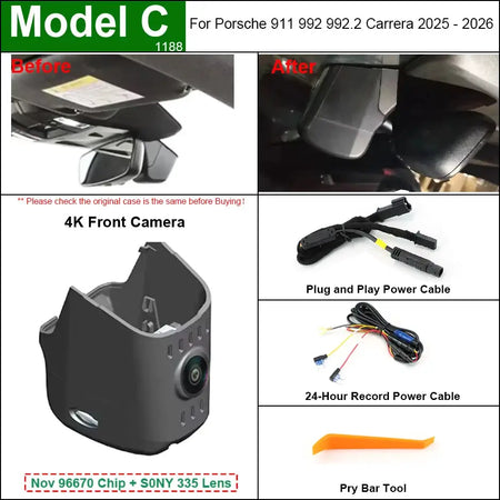 Plug and Play Hidden 4K Dash Cam Car DVR Front/Rear Camera For Porsche Panamera Cayenne Macan Taycan 911 718 2010-2025 by InterCyprus Trading Ltd