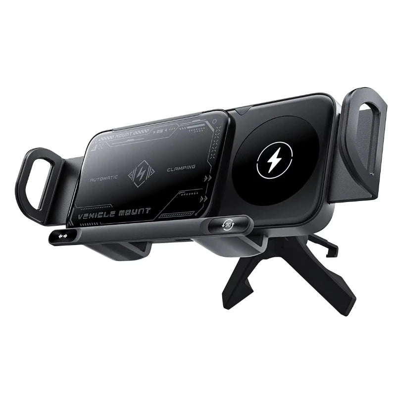 CrownQu 2-in-1 Car Wireless Charger &ndash; 15W Fast Charging Convenience Black