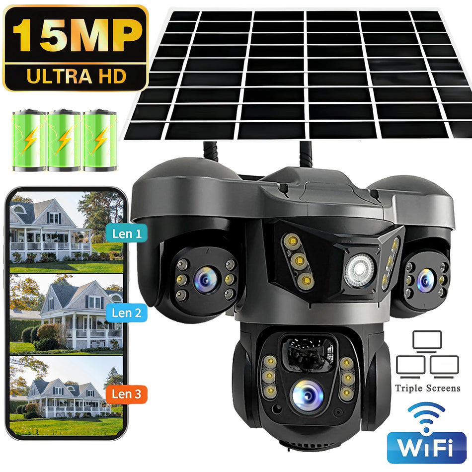 15MP WIFI Solar Camera &ndash; Triple Lens Waterproof Security