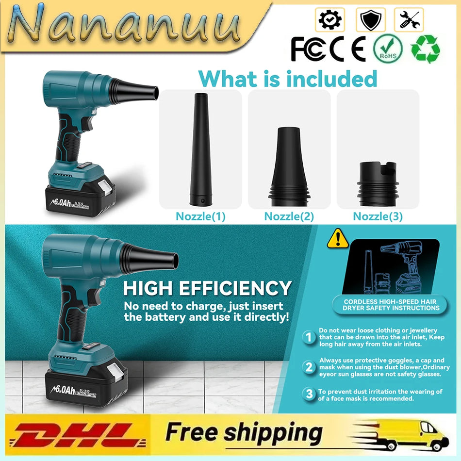 Soffiatore di Polvere Senza Filo con Ventola Turbo Jet Brushless Portatile